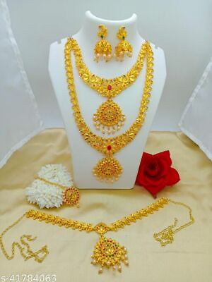 #ad Indian Gold Plated Wedding Fashionable Long Chain Necklace Earrings Set For Wome $24.55