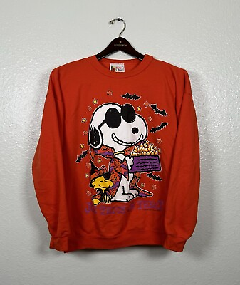 #ad Vintage 90s PEANUTS Snoopy Joe Cool Trick Or Treat Halloween SWEATSHIRT Sz Large $39.99