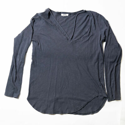 #ad LNA Long Sleeve Cotton Slub Ultra Soft Strappy Long Sleeve Tee Shirt Faded Gray $31.50