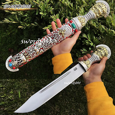 #ad 18#x27;#x27; Gold Silver Plated Exquisite Design Tibetan Knife Short Sword Carbon Steel $154.85