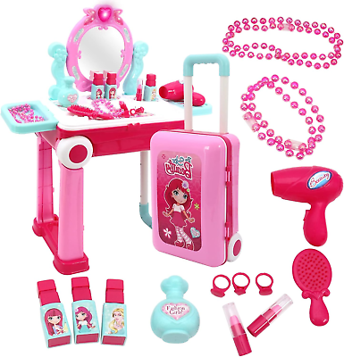 #ad 2 in 1 Pretend Play Kids Vanity Table and Chair Beauty Mirror and Accessories amp; $45.02