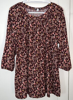 #ad Denim amp; Co. deep burgundy floral print Heavenly Jersey 3 4 sleeve top Size 1X $24.49