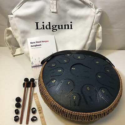 #ad Lidguni Navy Blue Steel Tongue Handpan Drum 14 Inch 15 Note With Music Book $89.99