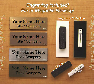 #ad Custom Engraved 1x3 Name Tag w Pin or Magnetic Attachment Personalized Plaque $11.99