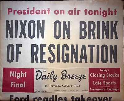 #ad NIXON ON BRINK OF RESIGNATION THE DAILY BREEZE AUGUST 8 1974 NEWSPAPER $12.95