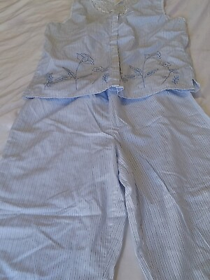 #ad Womens Summer Pajama Set Sz 4 6 Secret Treasures Blue White Stripe Flowers Lace $11.99