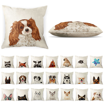 #ad Dog Polyester Linen Pillow Case Sofa Waist Throw Cushion Cover w Zipper Closure $13.99