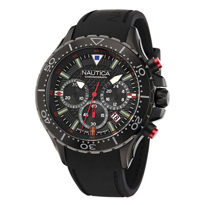 #ad Mens Wristwatch NAUTICA NST NAPNSF202 Chrono Silicone Black Sub 100mt $195.49