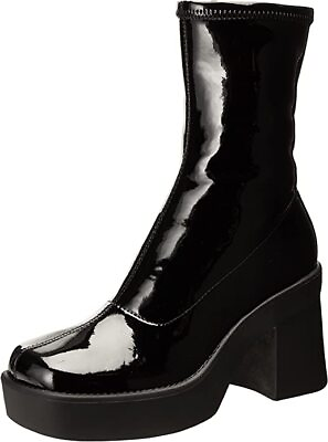 #ad Nine West Gerri3 Black2 Patent Chunky Block Heel Squared Toe Ankle Platform Boot $47.45