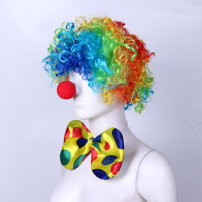 #ad Rainbow Clown Costume Party Fancy Dress up Wig Nose Dots Bow TieGlove Clown Set $10.40