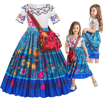 #ad Encanto Mirabel Costume Dress Girls Cosplay Madrigal Princess Halloween Dress Up $15.99