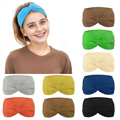#ad 10 Pack Boho Headbands Elastic Twist Knotted Headbands for Workout Sports $15.51
