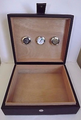 #ad Closeout Brown Leather 25 Cigar Humidor amp; 2 Humidifiers amp; Hygrometer $49.90