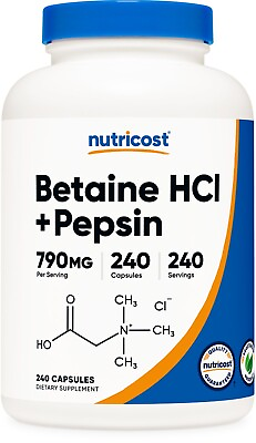 #ad Nutricost Betaine HCl Pepsin 790mg 240 Capsules Gluten Free amp; Non GMO $13.98