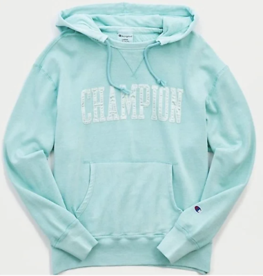 Champion for Urban Outfitters Mens Hoodie Small SMU Vintage Dye Aqua Lightweight $34.99