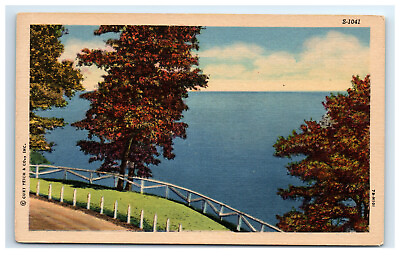 #ad Postcard Scenic Drive view of Body of Water Lake Ocean linen C4 $1.99