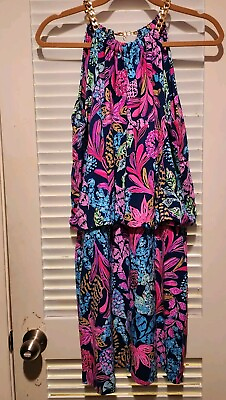 #ad Lilly Pulitzer Sienna ChainHalter Size Med in Black Floral Print $67.00