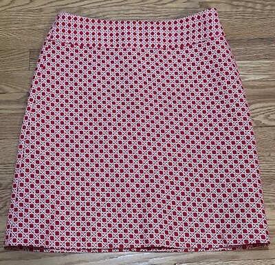 #ad Talbots Petites Red White Classic Lined Skirt Womens Size 10P Weave Print $24.99