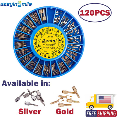 #ad 120PCS Dental Screw Post Titanium Kit Gold Silver Plated Conical Root Canal Pins $20.99
