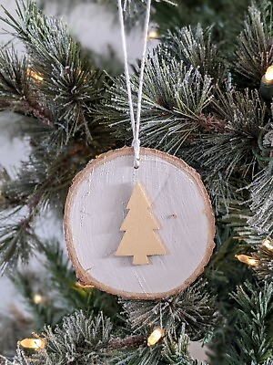 #ad 1 Christmas Tree Ornament Rustic Wood Slices Holiday Country Farmhouse Decor $9.89