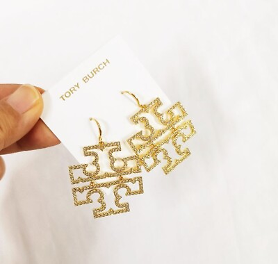 #ad NewTory Burch BRITTEN Logo Drop Dangle crystal Earrings Gold $33.99