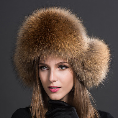 #ad Women Real Raccoon Fur Hat Russian Winter Warmer Ear Cap Ushanka Cossack Warmth $30.99
