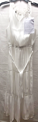 #ad Nine West Dress Medium White Halter Tiered Tie Waist Wedding Poplin $19.20