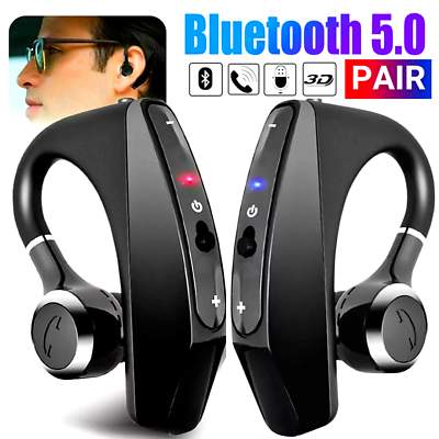 #ad 1Pair Bluetooth 5.0 Earpiece Wireless Headset Noise Cancelling Earbuds Trucker $19.99