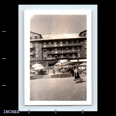 #ad Vintage Photo WOMAN WALKING BY RESORT BUILDING $2.00