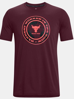 #ad XL Under Armour Project Rock T Shirt Mens Burgundy Short Sleeve Loose NEW $15.99