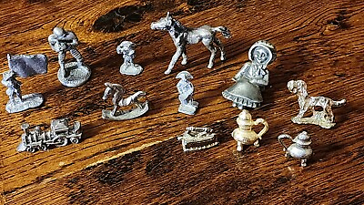 #ad 12 Vintage Miniature Pewter Lead Metal Figurines Soldiers Horse Train Mixed $5.00