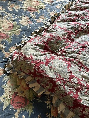 #ad Waverly Sanctuary Rose Heritage Comforter Blue Floral Red Toile KING Bed $130.00