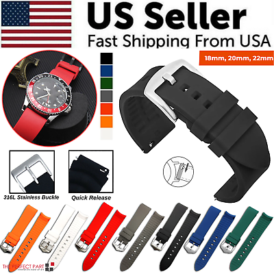 #ad 18mm 20mm 22mm Soft Silicone Watch Band Divers Replacement Strap Quick Release $7.59