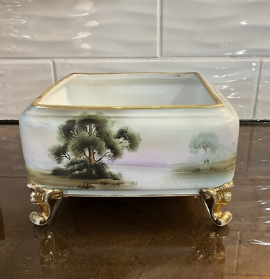 #ad Antique Nippon porcelain Footed Ferner pot vase VIDEO #52 Tree by Meadow 1891 $488.99