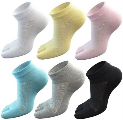 #ad 100% Cotton Low Cut Five Finger Toe 5 Pack Sport Breathe Solid Ankle Women Socks $13.99
