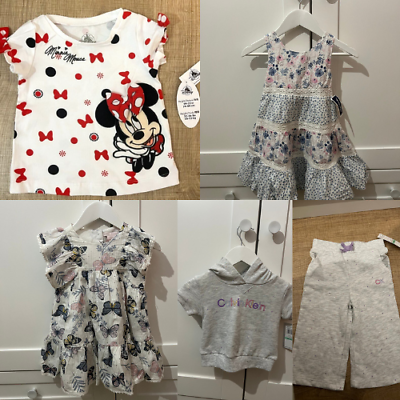 #ad Lot e Minnie Girl Disney T shirt 2 Floral dresses 1 suit $45.00