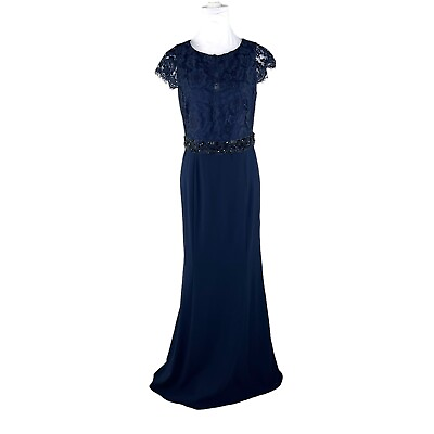 #ad ML Monique Lhuillier Size 10 12 Navy Lace Mermaid Evening Gown * altered $99.89