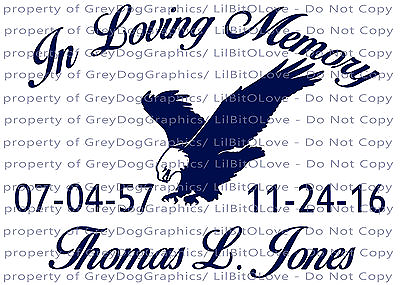 #ad PERSONALIZED IN LOVING MEMORY VINYL DECAL WITH EAGLE WITH NAMES AND DATES $4.95