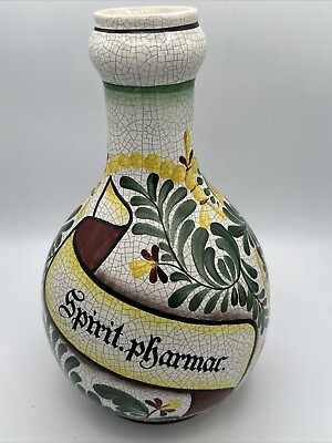 #ad Antique German Vase Jewish Yiddish Religious Apothecary Floral Crazing Jar $125.00