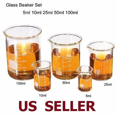 #ad 1Set Low Form Glass Beaker 5 10 25 50 100ml Borosilicate Measuring Lab Glassware $8.95