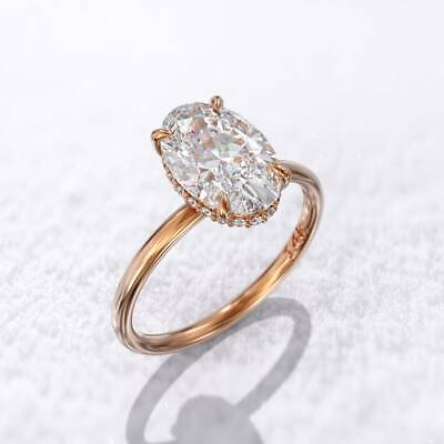 #ad 3ct oval engagement ring skinny crushed ice oval Diamond hidden halo 14k gold $125.00