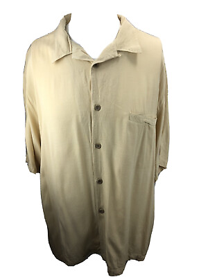 #ad Nat Nast Men Shirt Silk Rayon Blend Lounge Short Sleeve Beige Button Up XL $19.94