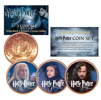 #ad Harry Potter DEATHLY HALLOWS Colorized British Halfpenny 3 Coin Set Set 5 of 6 $9.95