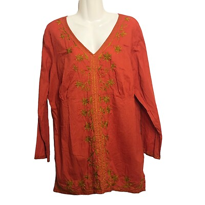 #ad Overdrive Boho Tunic Top Womens 2X Boho Embroidery Lightweight Casual Blouse $24.16
