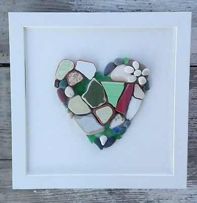 #ad Pebble art heart picture wall artbeach ceramic stone artanniversary wife gift $39.00