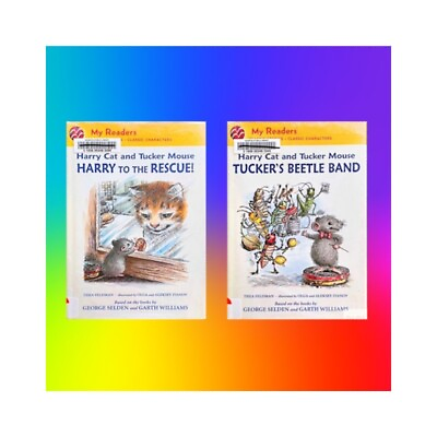 #ad 🐈🐭Lot 2 Book Harry Cat Tucker Mouse Harry to Rescue Tucker’s Beetle BandExLb $7.61