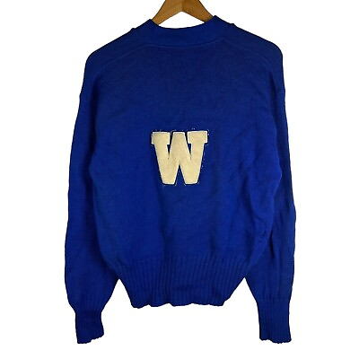 #ad VTG 1940s Sand Knit Wool Varsity Sweater V Neck Embroidered W Men#x27;s Sz Large $72.11