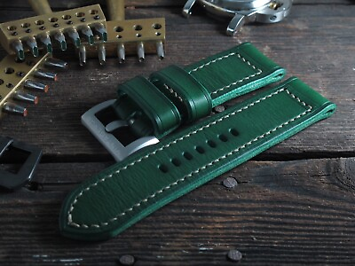 #ad Handmade quot;Forestaquot; green leather watch strap VDB Panerai GPF 282726 2422mm $90.00