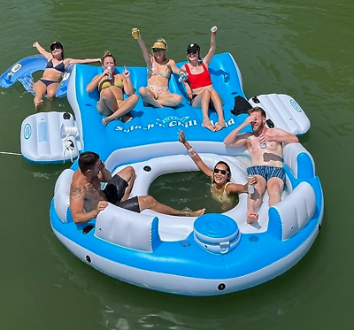 #ad Tropical Tahiti Inflatable Floating Island 7 Person Water Lake Party Raft Float $169.89