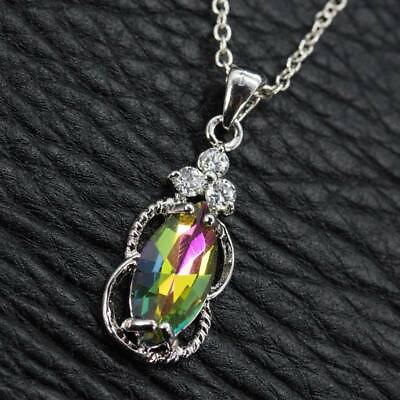 #ad Fashion 925 Silver Women Rainbow Color Crystal Pendant Necklace Chain Jewelry C $1.10